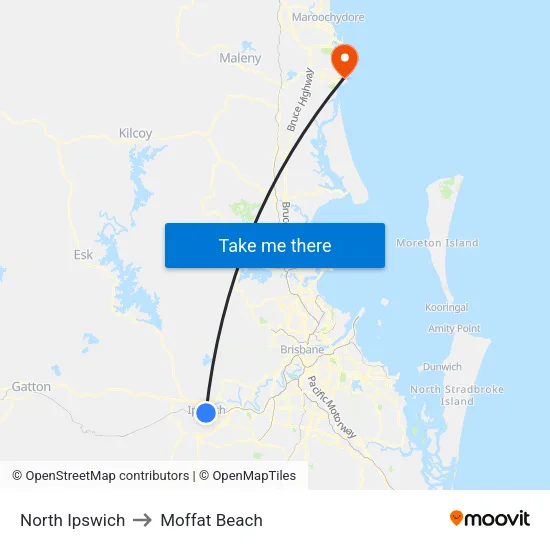 North Ipswich to Moffat Beach map