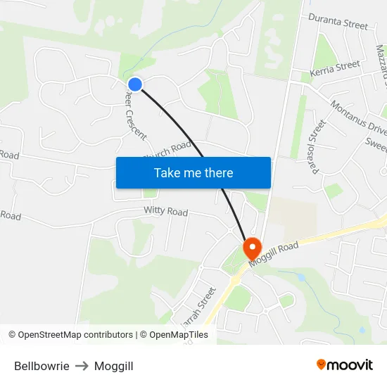 Bellbowrie to Moggill map