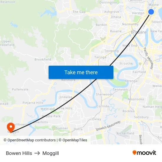 Bowen Hills to Moggill map