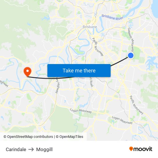 Carindale to Moggill map