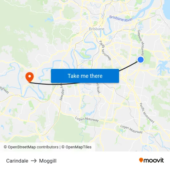 Carindale to Moggill map