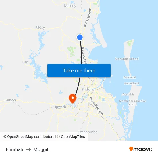 Elimbah to Moggill map