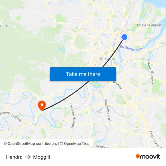 Hendra to Moggill map