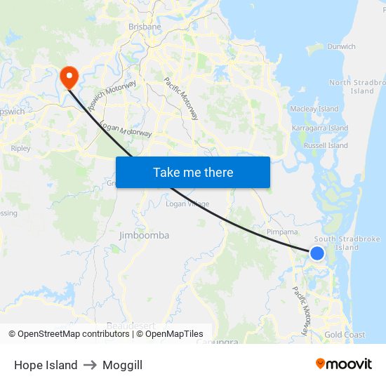 Hope Island to Moggill map