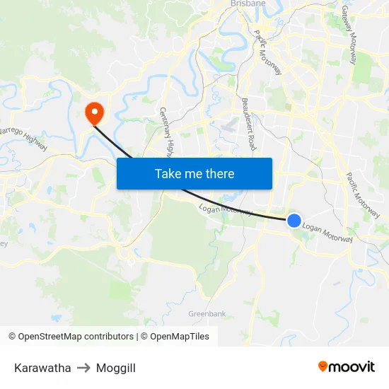 Karawatha to Moggill map