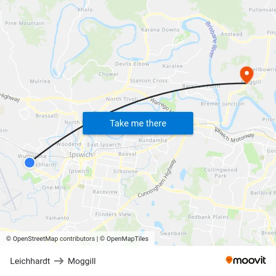 Leichhardt to Moggill map