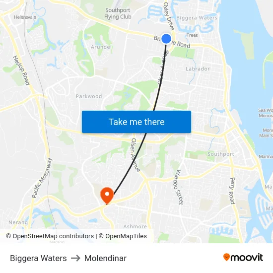Biggera Waters to Molendinar map