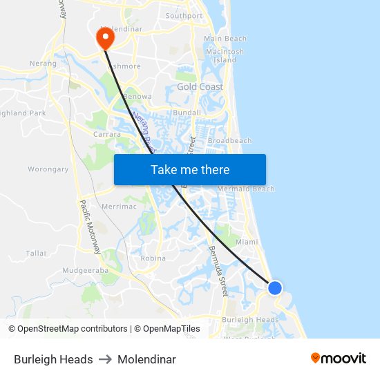 Burleigh Heads to Molendinar map