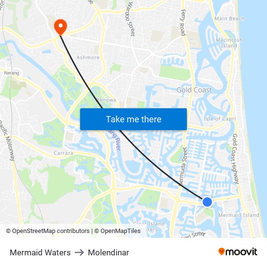 Mermaid Waters to Molendinar map