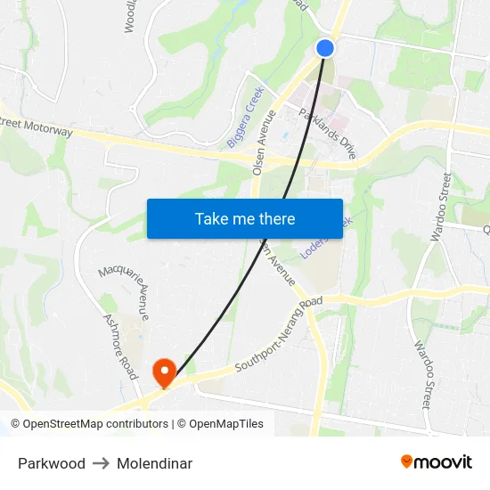 Parkwood to Molendinar map