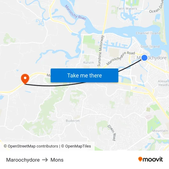 Maroochydore to Mons map