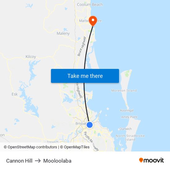 Cannon Hill to Mooloolaba map