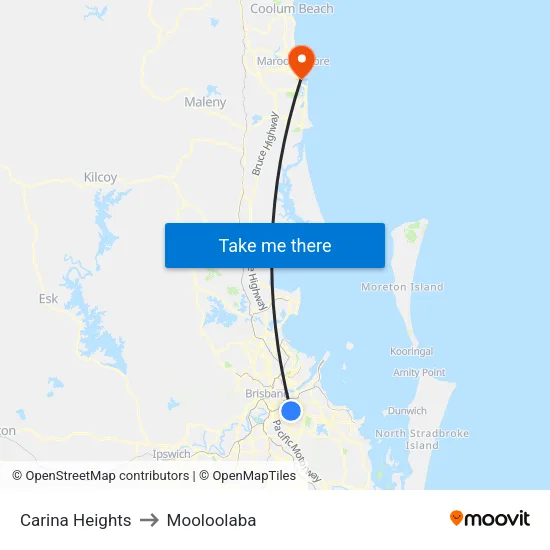 Carina Heights to Mooloolaba map