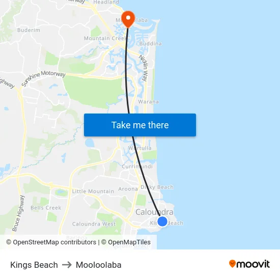 Kings Beach to Mooloolaba map
