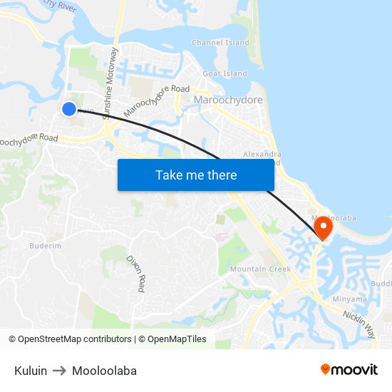 Kuluin to Mooloolaba map