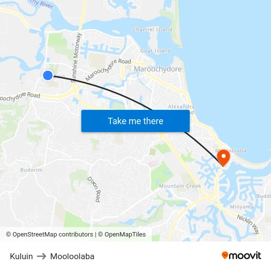 Kuluin to Mooloolaba map