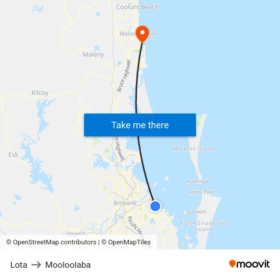 Lota to Mooloolaba map