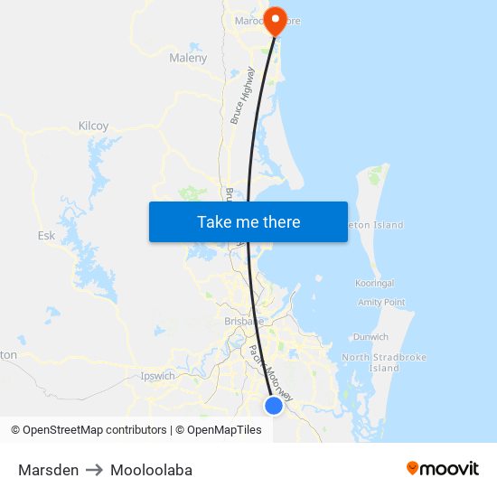 Marsden to Mooloolaba map