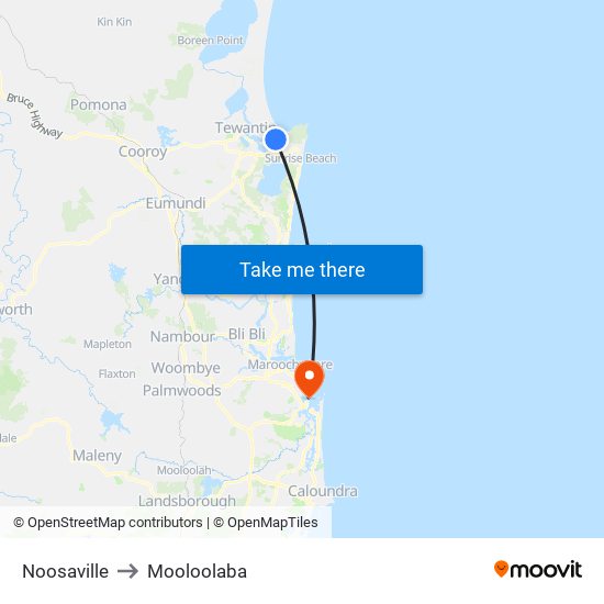 Noosaville to Mooloolaba map