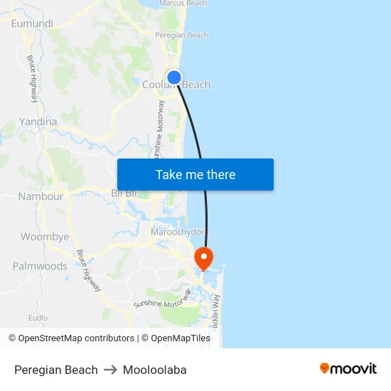 Peregian Beach to Mooloolaba map