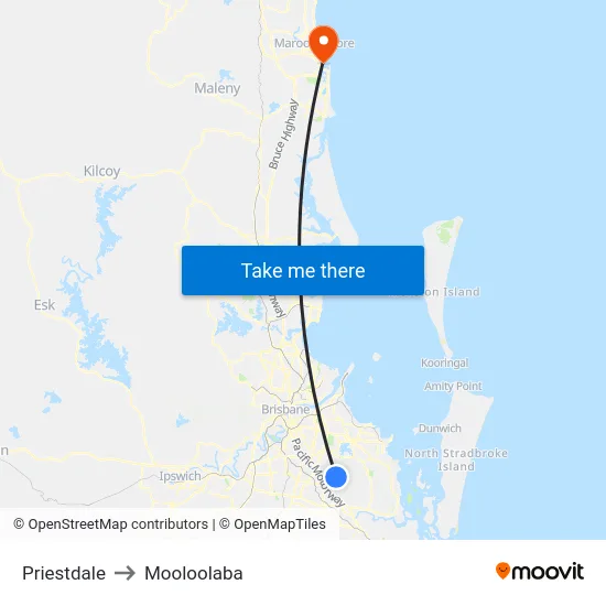 Priestdale to Mooloolaba map
