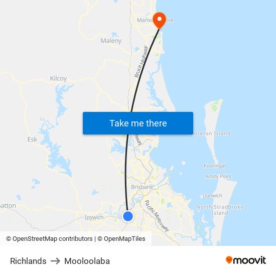 Richlands to Mooloolaba map