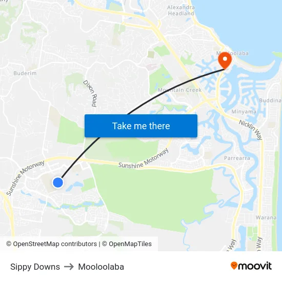 Sippy Downs to Mooloolaba map