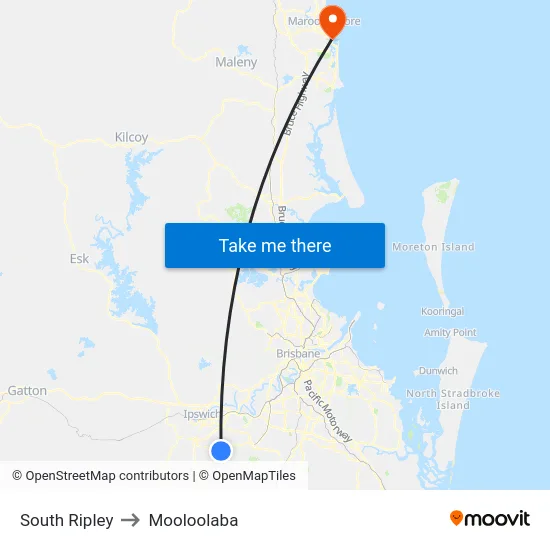 South Ripley to Mooloolaba map