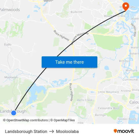 Landsborough Station to Mooloolaba map
