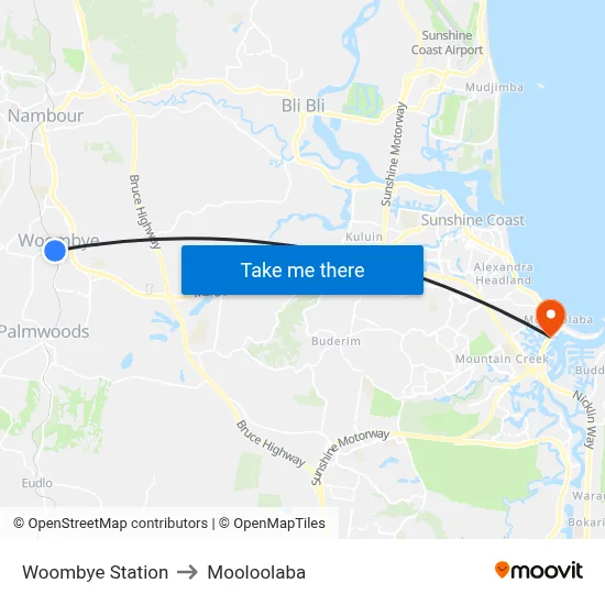 Woombye Station to Mooloolaba map