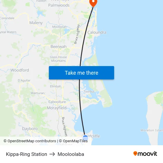 Kippa-Ring Station to Mooloolaba map