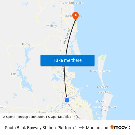 South Bank Busway Station, Platform 1 to Mooloolaba map