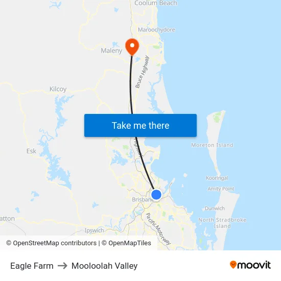 Eagle Farm to Mooloolah Valley map