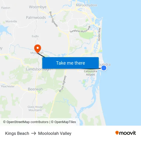Kings Beach to Mooloolah Valley map