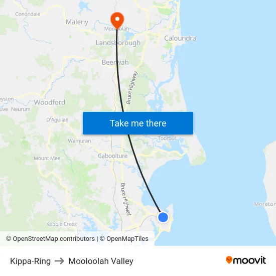 Kippa-Ring to Mooloolah Valley map