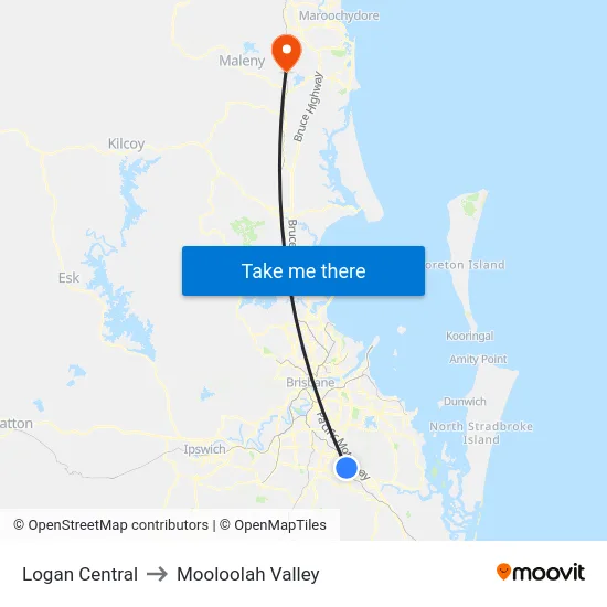 Logan Central to Mooloolah Valley map