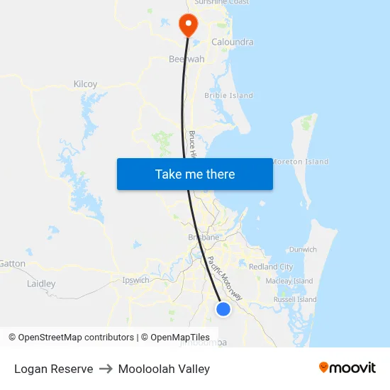 Logan Reserve to Mooloolah Valley map