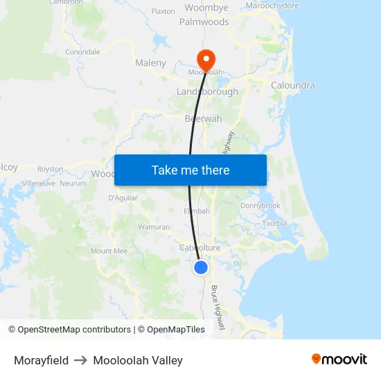 Morayfield to Mooloolah Valley map
