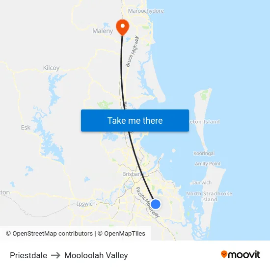 Priestdale to Mooloolah Valley map
