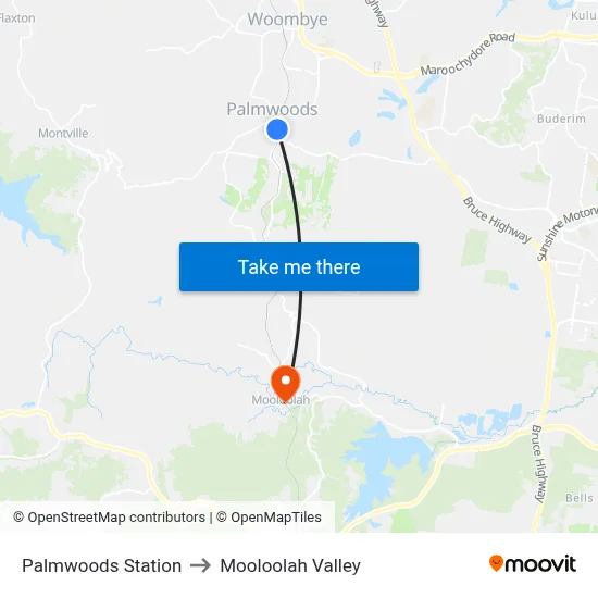 Palmwoods Station to Mooloolah Valley map