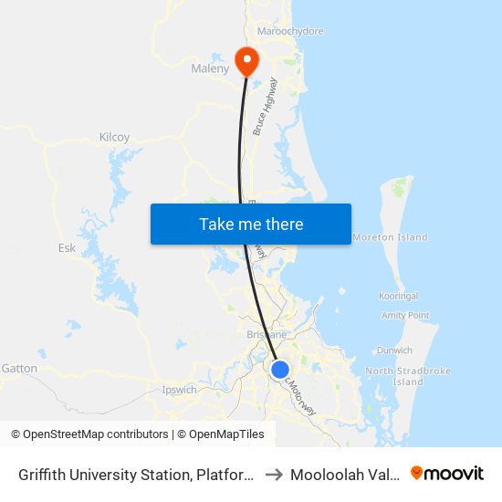 Griffith University Station, Platform 2 to Mooloolah Valley map