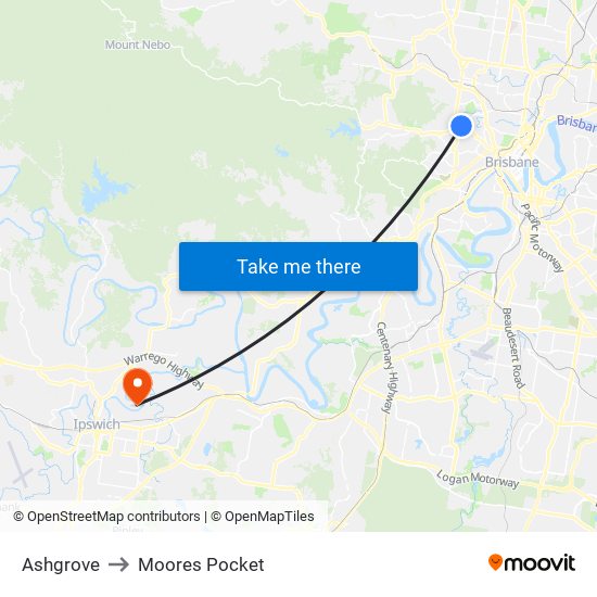 Ashgrove to Moores Pocket map