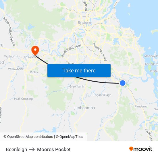 Beenleigh to Moores Pocket map
