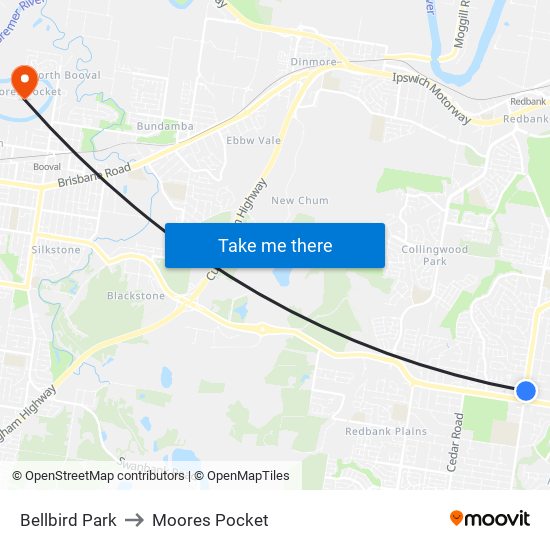 Bellbird Park to Moores Pocket map