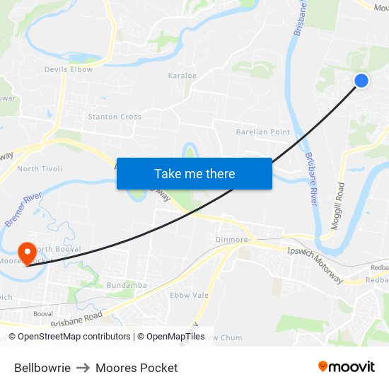 Bellbowrie to Moores Pocket map