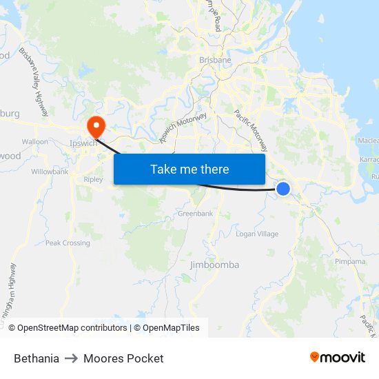 Bethania to Moores Pocket map