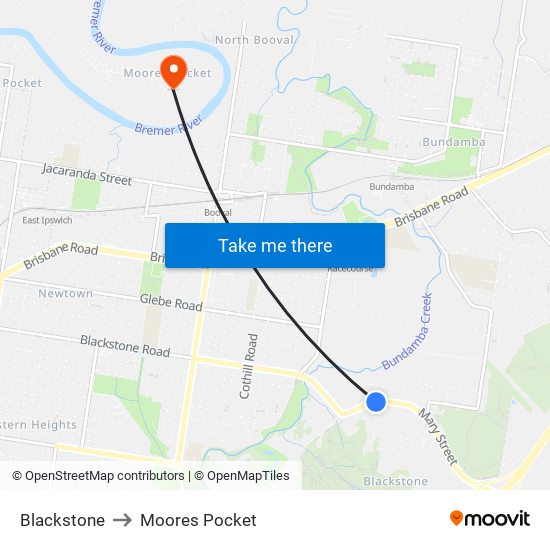 Blackstone to Moores Pocket map