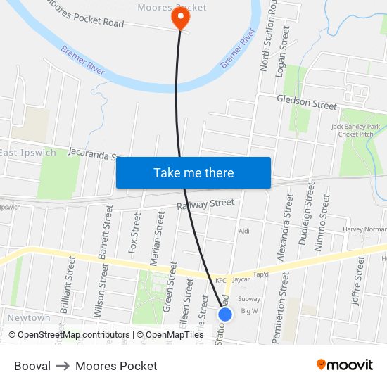 Booval to Moores Pocket map