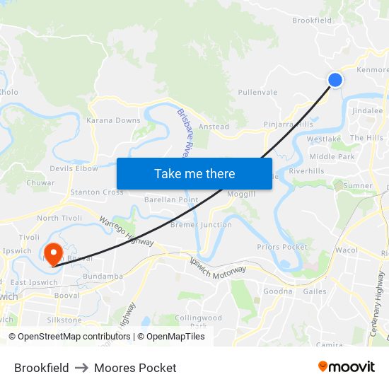 Brookfield to Moores Pocket map