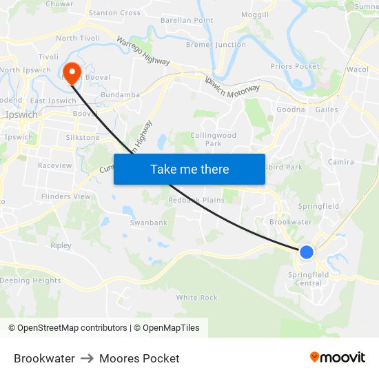 Brookwater to Moores Pocket map